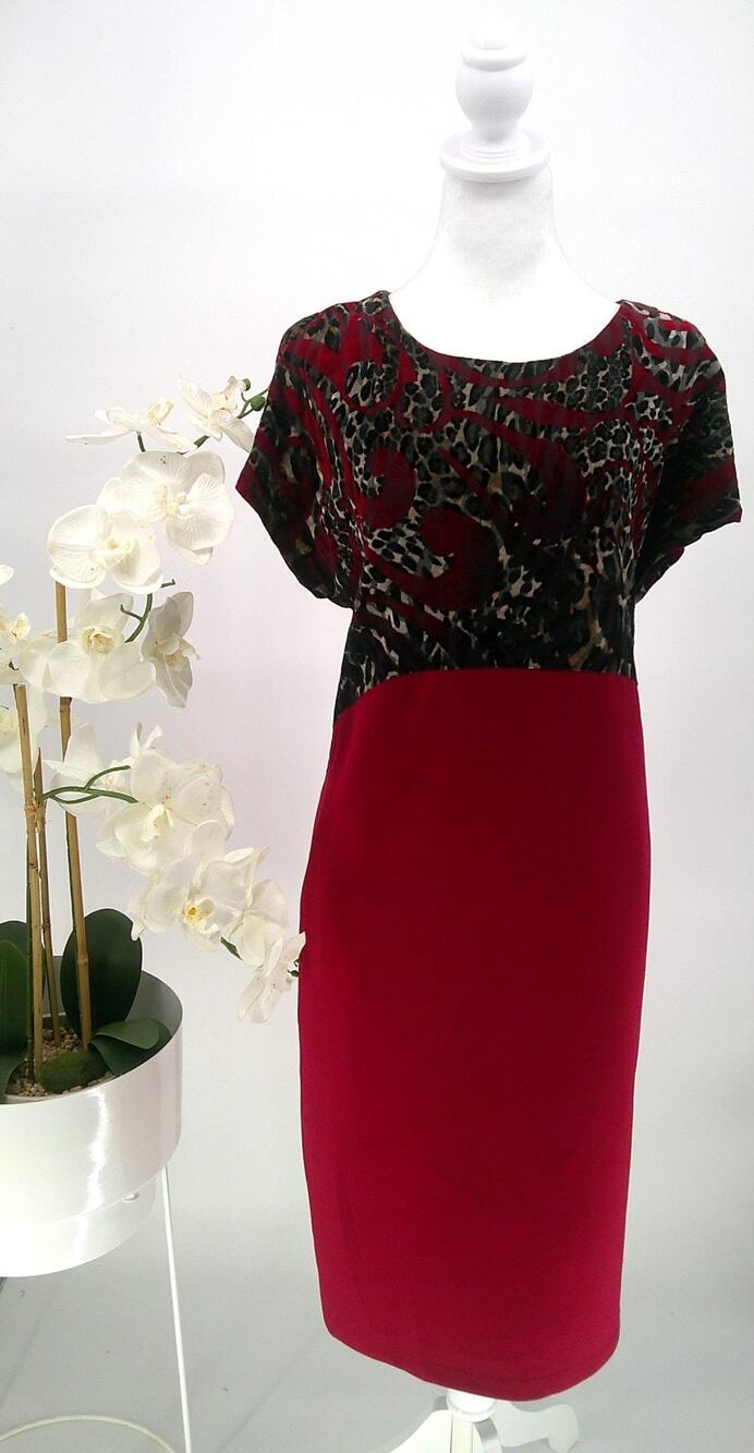 Zedd Women's Size Plus 3X Plus Vintage Red Black Velvet Leopard Print Dress